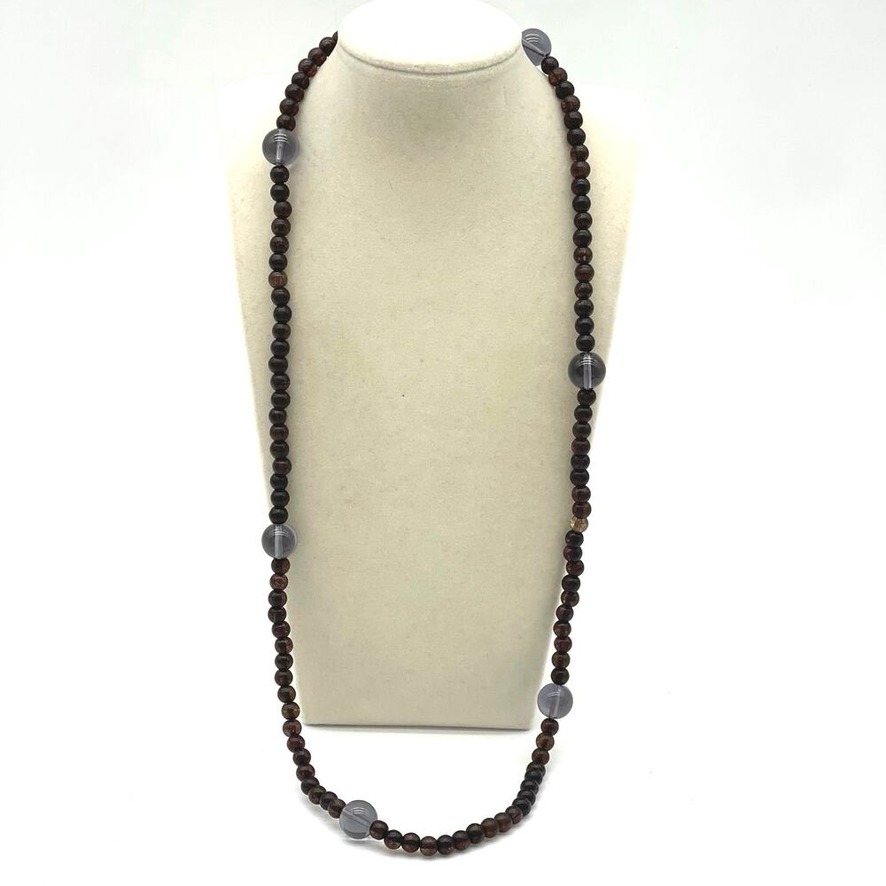 Black Glass Beaded Necklace Jewelry 26"